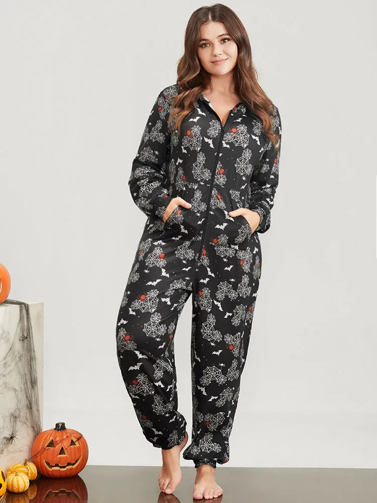 Halloween Print Pocket Zip Up Jumpsuit sold by Bloomchic