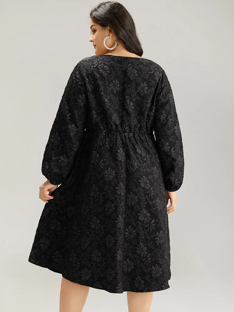 Floral Print Plisse Pocket Lantern Sleeve Dress sold by Bloomchic product image thumbnail 3