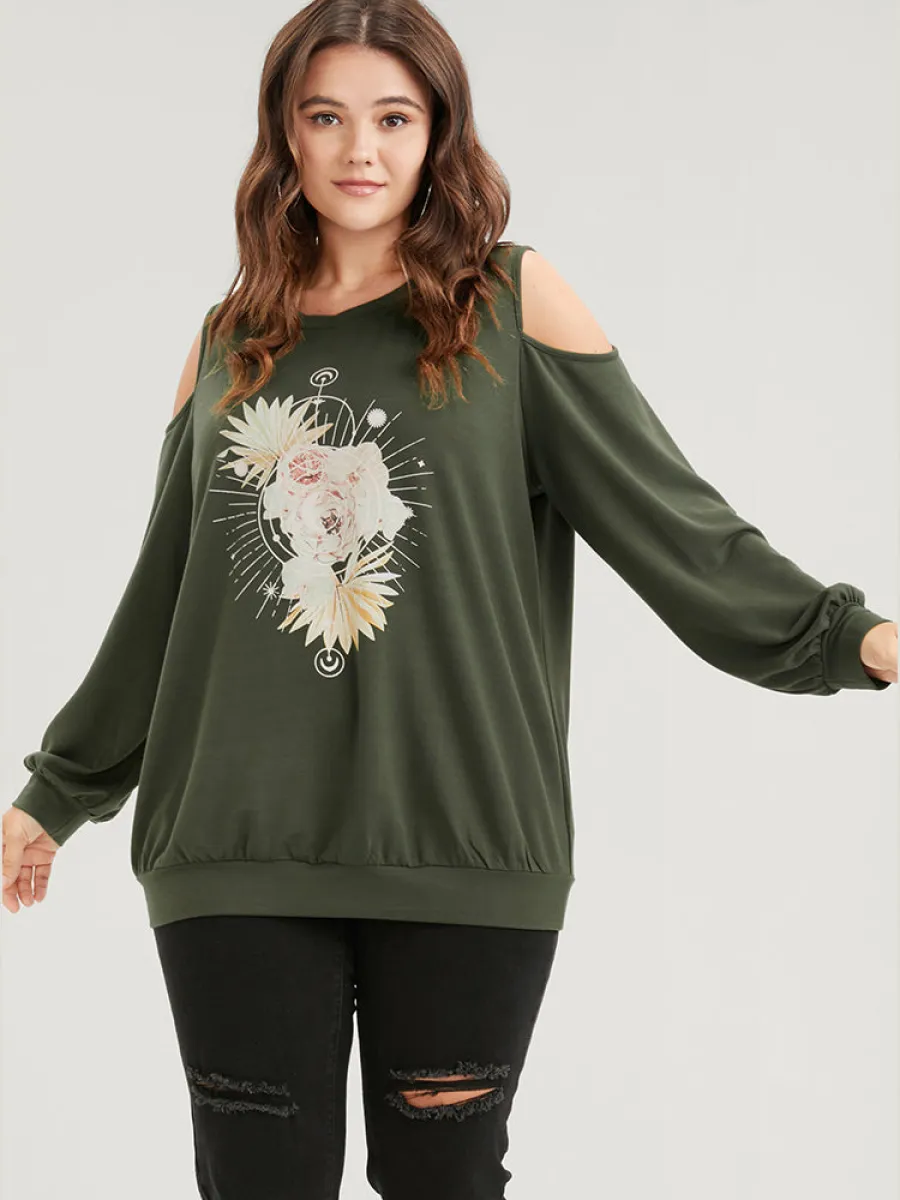 Floral Print Cold Shoulder Sweatshirt sold by Bloomchic