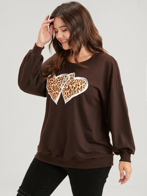 Heart & Leopard Print Drop Shoulder Sweatshirt sold by Bloomchic
