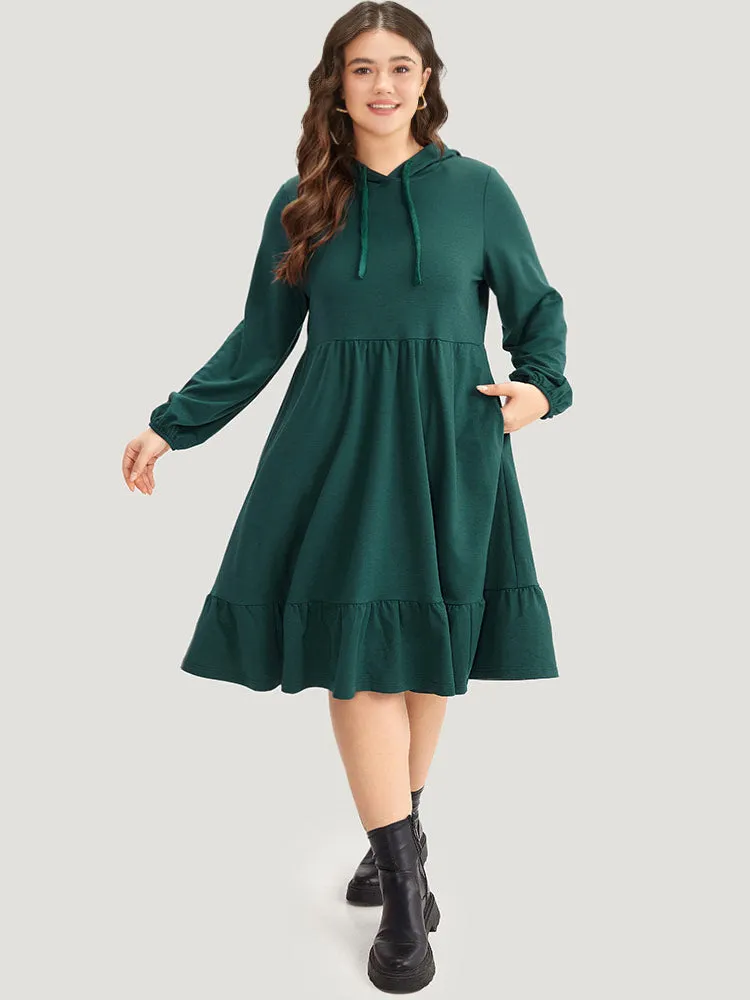 Hooded Lantern Sleeve Flutter Hem Dress sold by Bloomchic product image thumbnail 2