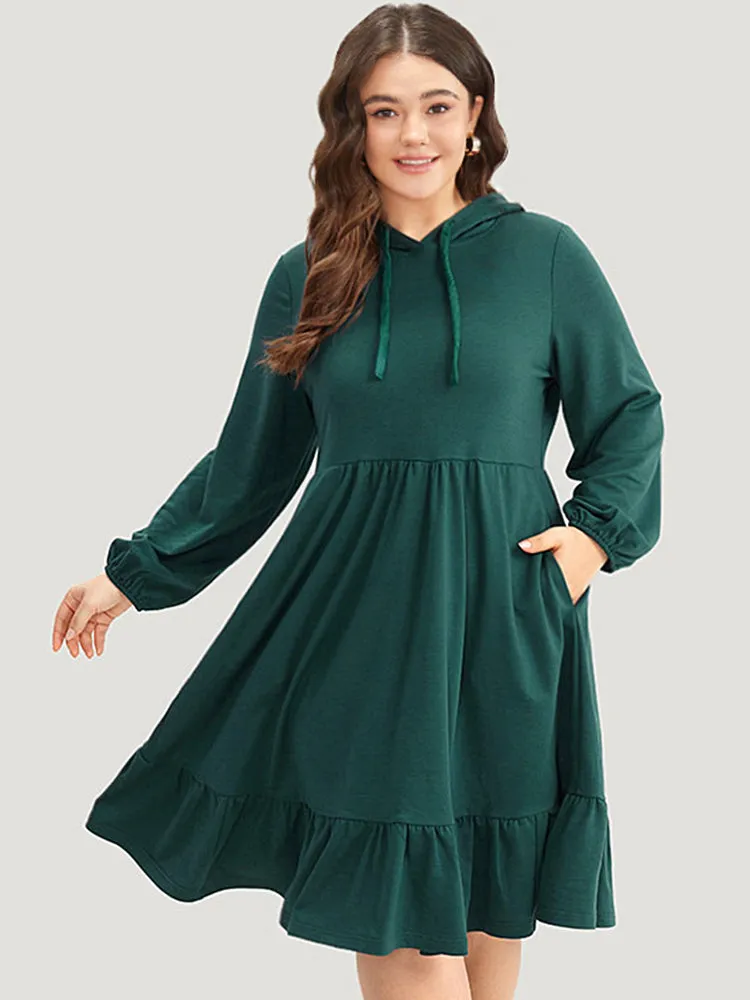 Hooded Lantern Sleeve Flutter Hem Dress sold by Bloomchic