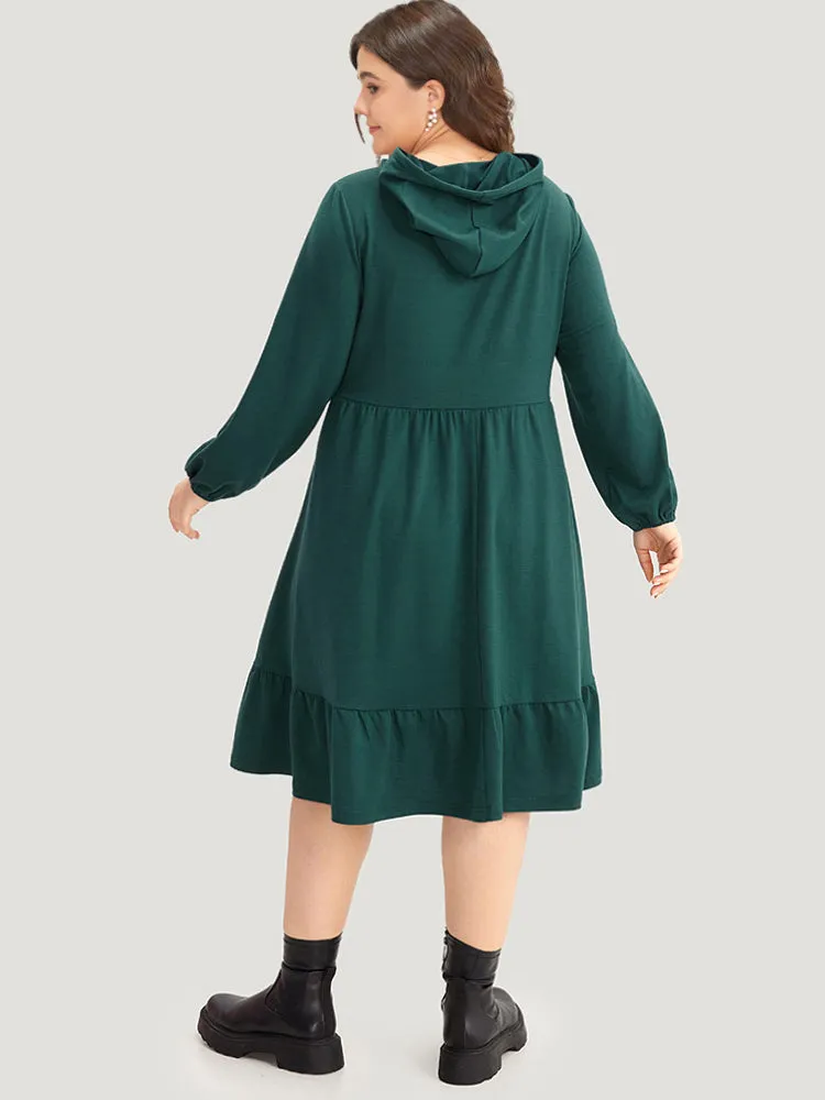 Hooded Lantern Sleeve Flutter Hem Dress sold by Bloomchic product image thumbnail 4