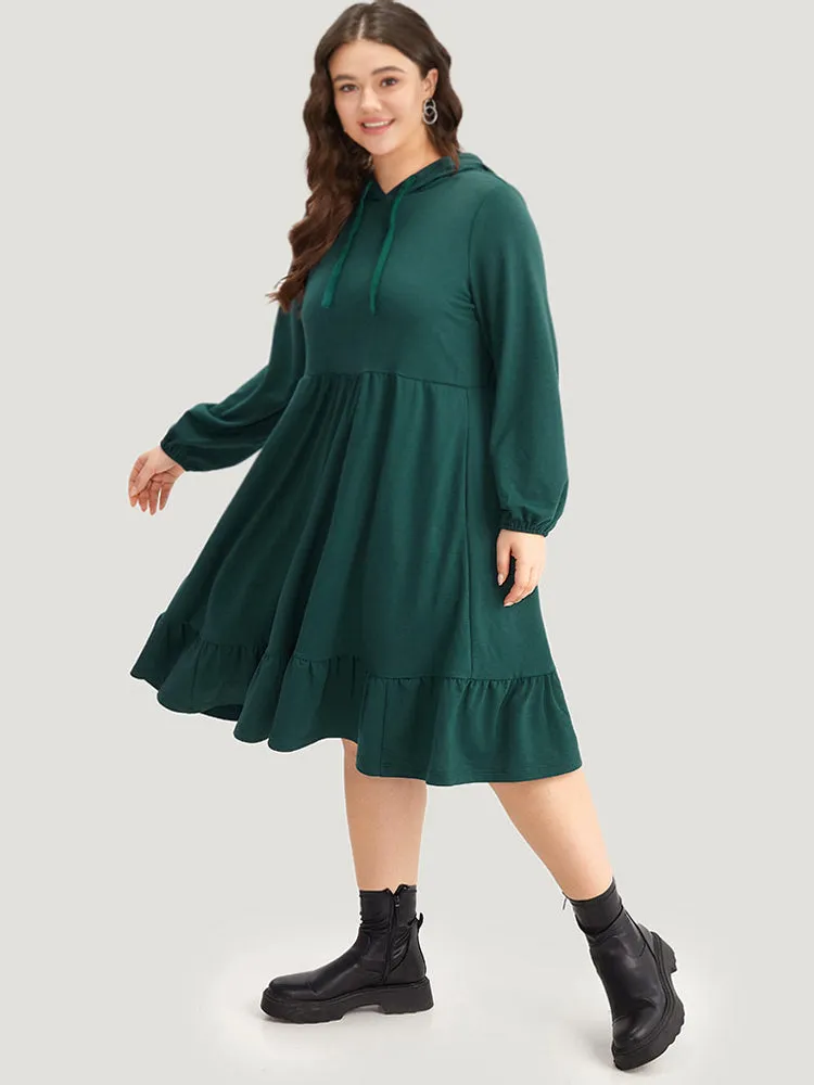 Hooded Lantern Sleeve Flutter Hem Dress sold by Bloomchic product image thumbnail 3