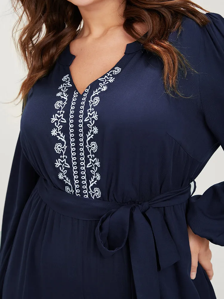 Solid V Neck Lantern Sleeve Embroidered Pocket Ties Jumpsuit sold by Bloomchic product image thumbnail 5