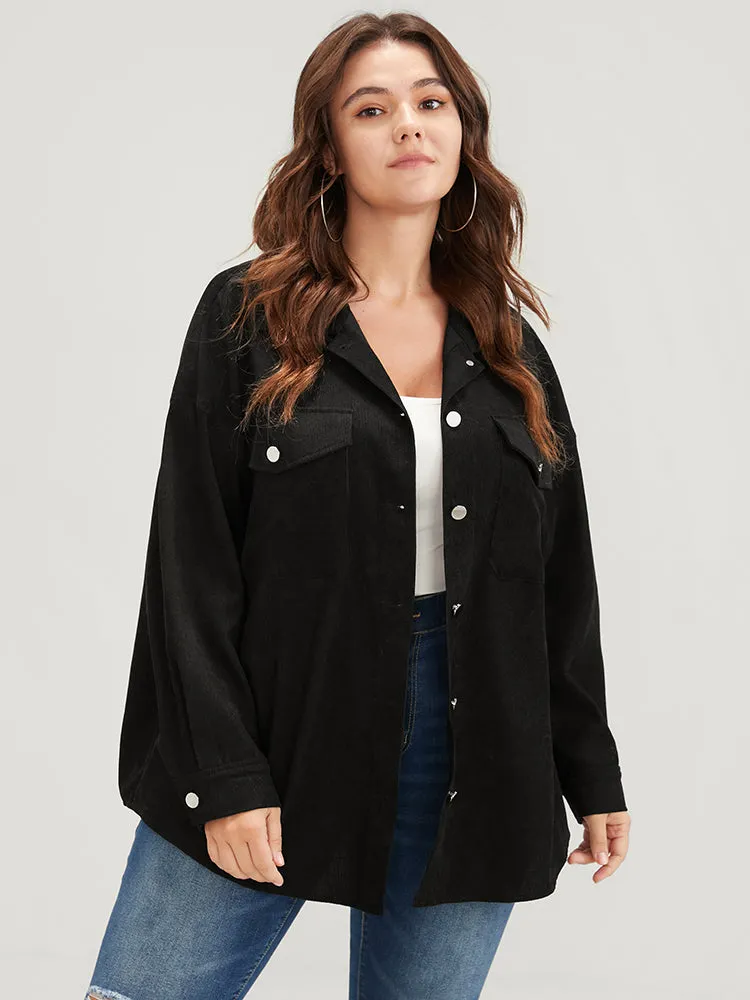 Plain Button Drop Shoulder Flap Pocket Corduroy Jacket sold by Bloomchic product image thumbnail 3