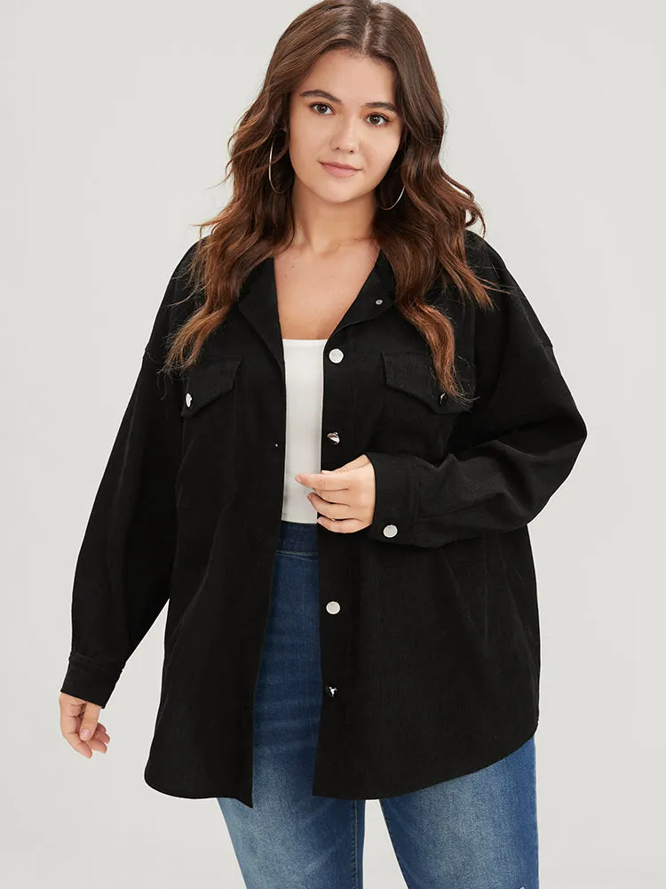 Plain Button Drop Shoulder Flap Pocket Corduroy Jacket sold by Bloomchic product image thumbnail 5