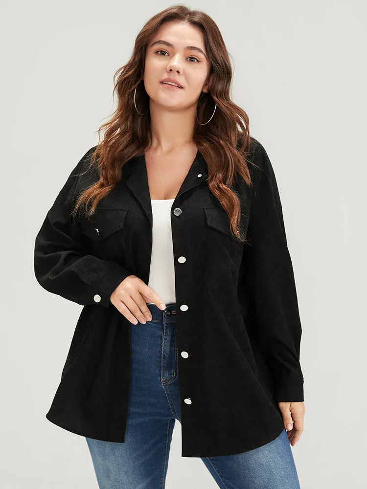Plain Button Drop Shoulder Flap Pocket Corduroy Jacket sold by Bloomchic