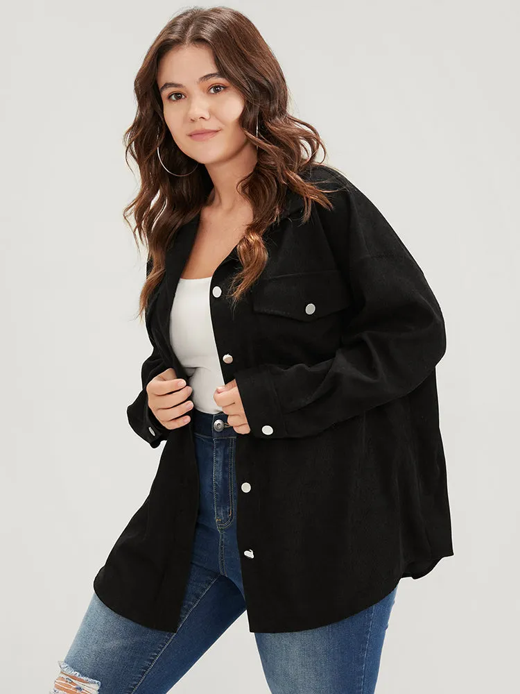 Plain Button Drop Shoulder Flap Pocket Corduroy Jacket sold by Bloomchic product image thumbnail 4