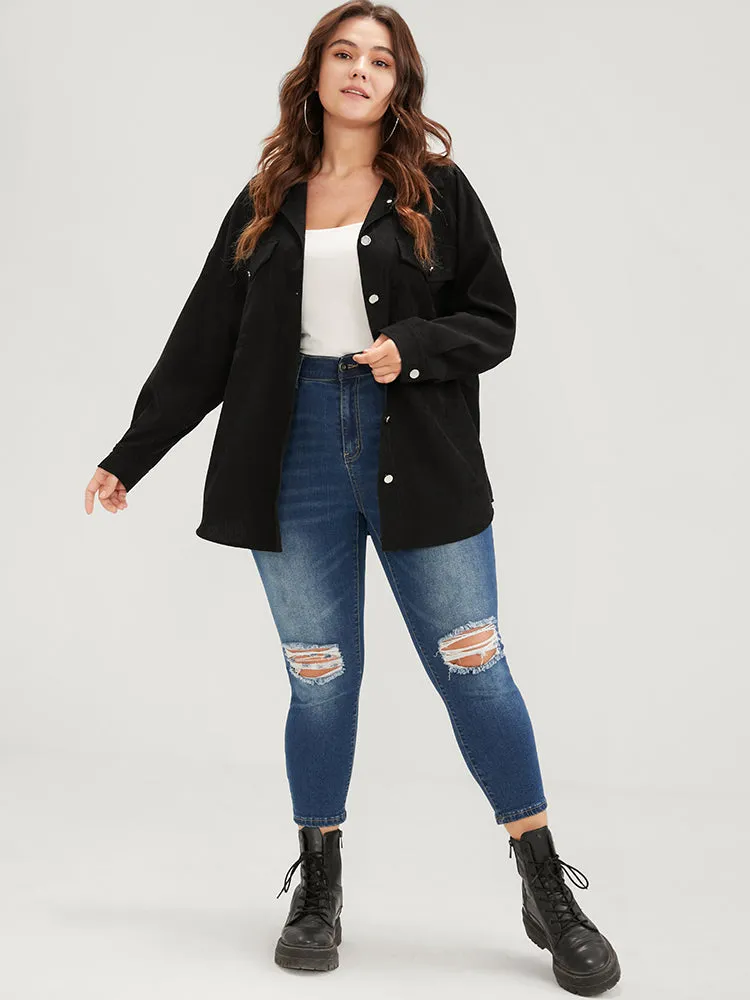 Plain Button Drop Shoulder Flap Pocket Corduroy Jacket sold by Bloomchic product image thumbnail 2