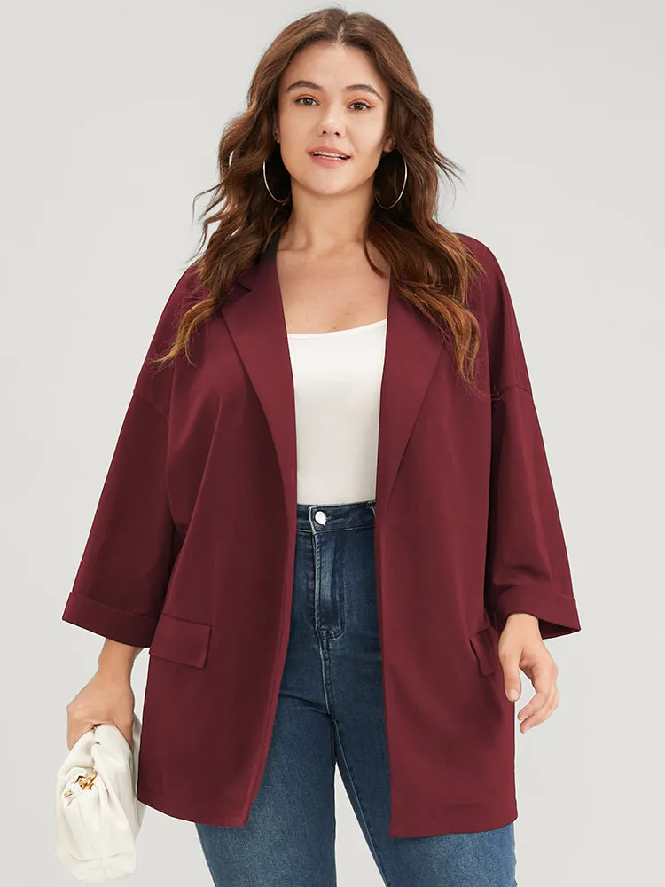 Plain Drop Shoulder Cuffed Sleeve Pocket Blazer sold by Bloomchic