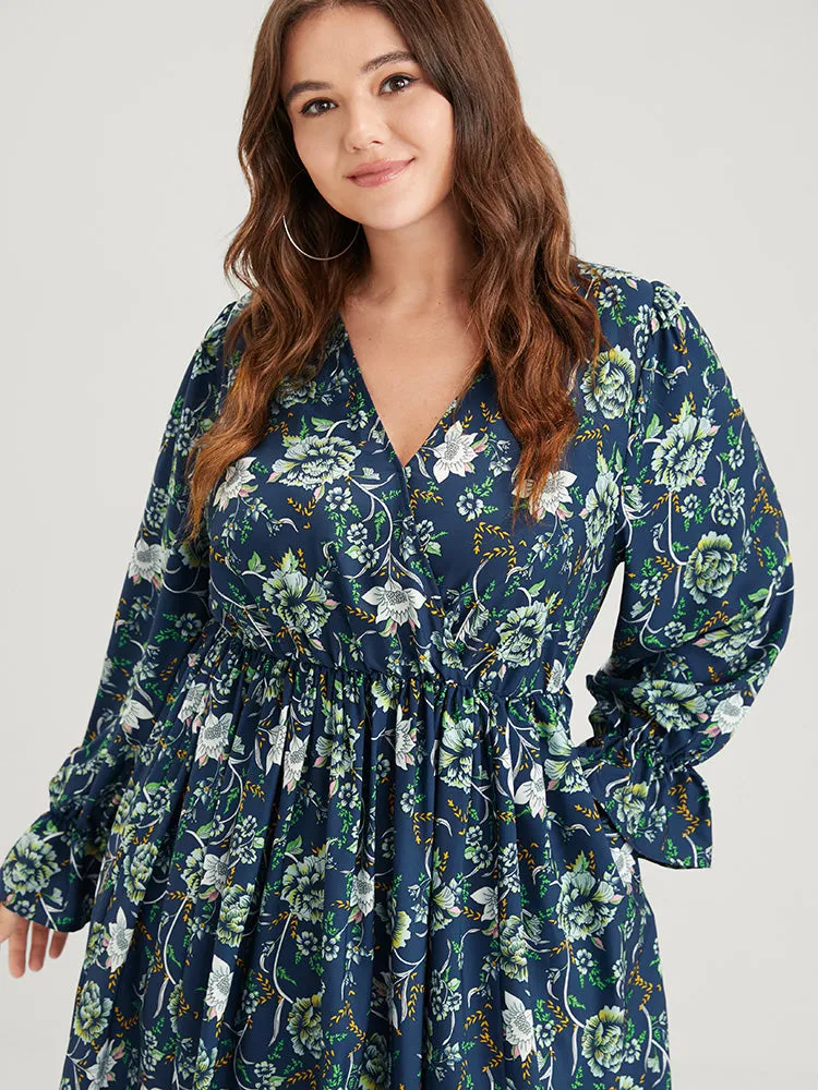 Floral Lantern Sleeve Pocket Split Wrap Flutter Hem Maxi Dress sold by Bloomchic product image thumbnail 5