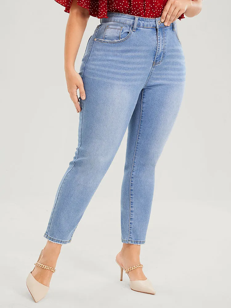 Straight Very Stretchy Mid Rise Light Wash Jeans sold by Bloomchic