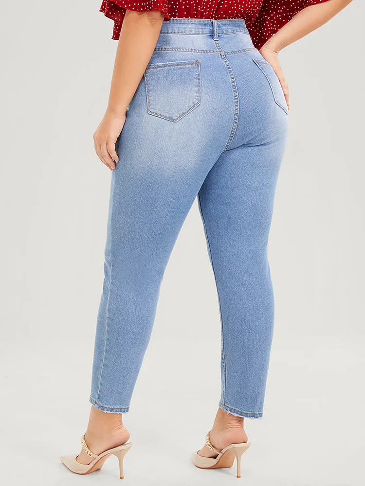 Straight Very Stretchy Mid Rise Light Wash Jeans sold by Bloomchic product image thumbnail 5