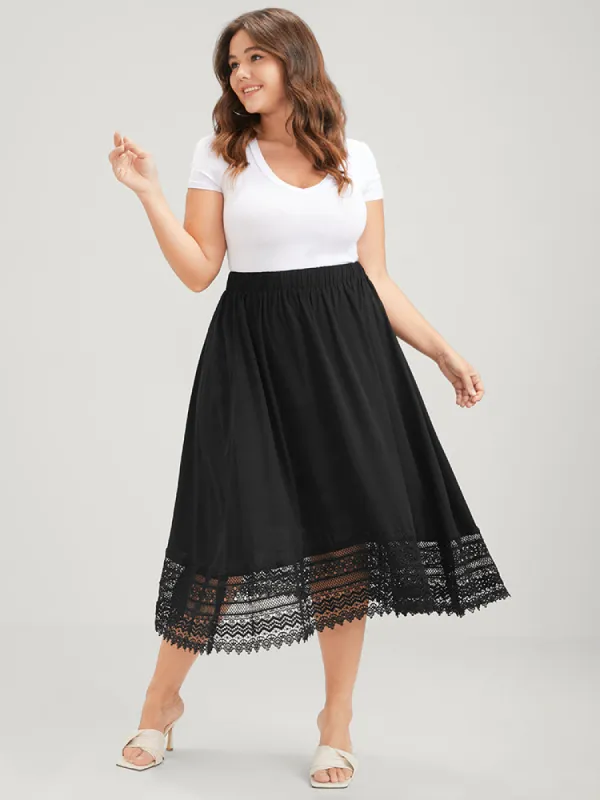 Solid Lace Trim Elastic Waist Skirt sold by Bloomchic