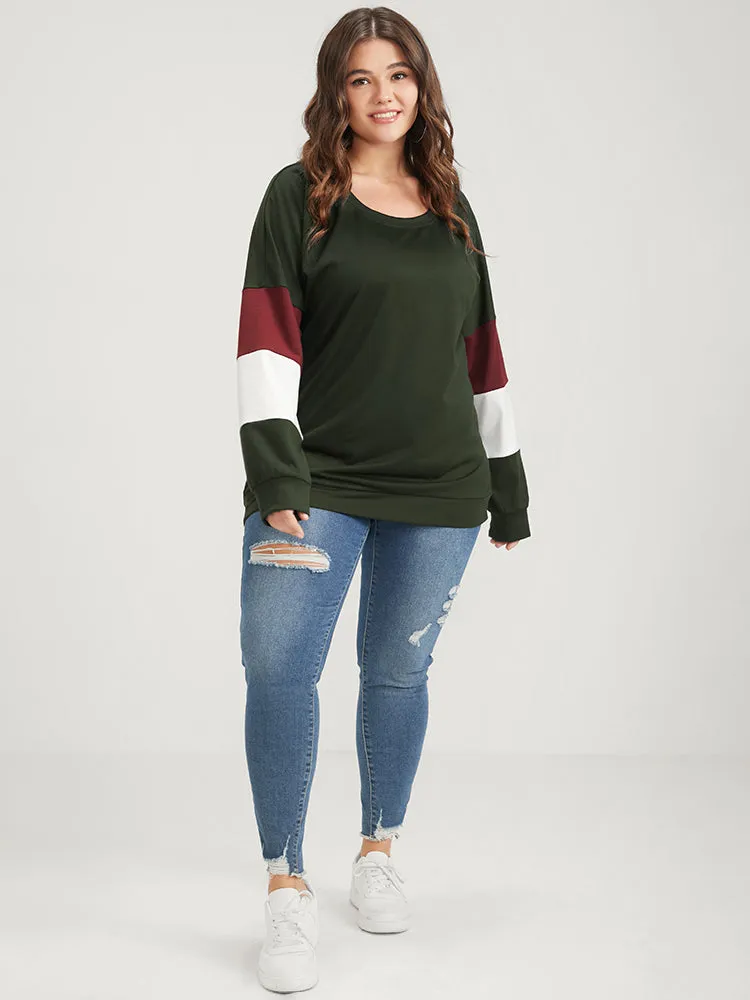 Colorblock Patchwork Round Neck Drop Shoulder Sweatshirt sold by Bloomchic product image thumbnail 2