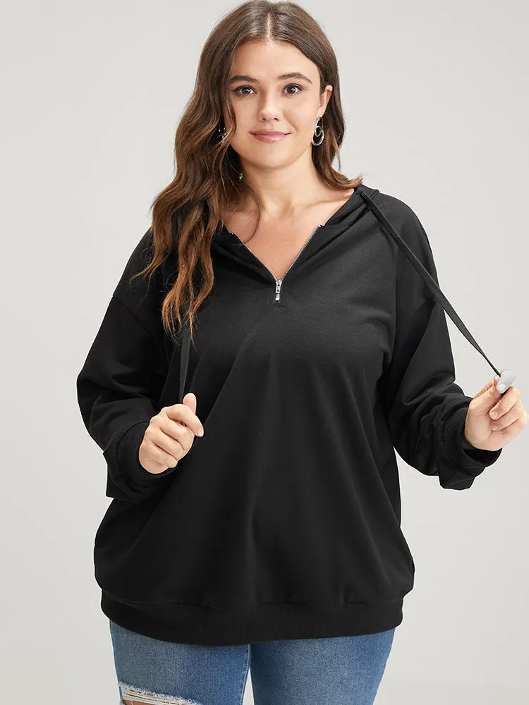 Solid Zipper Front Pocket Drawstring Hooded Sweatshirt sold by Bloomchic product image thumbnail 5