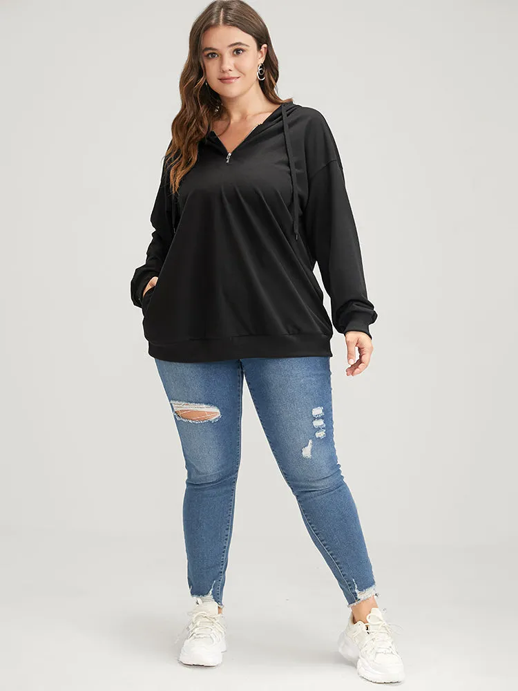 Solid Zipper Front Pocket Drawstring Hooded Sweatshirt sold by Bloomchic product image thumbnail 2