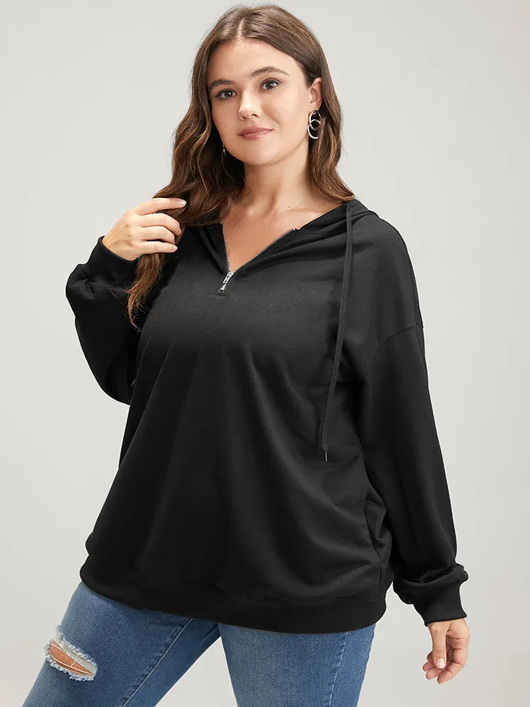 Solid Zipper Front Pocket Drawstring Hooded Sweatshirt sold by Bloomchic product image thumbnail 3