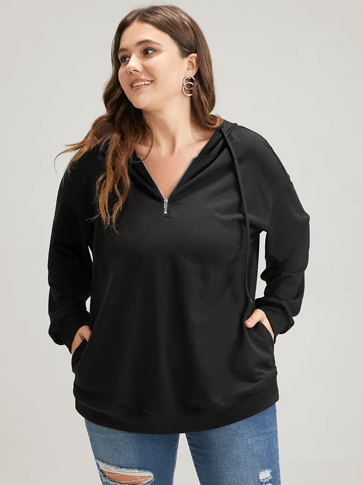 Solid Zipper Front Pocket Drawstring Hooded Sweatshirt sold by Bloomchic product image thumbnail 4