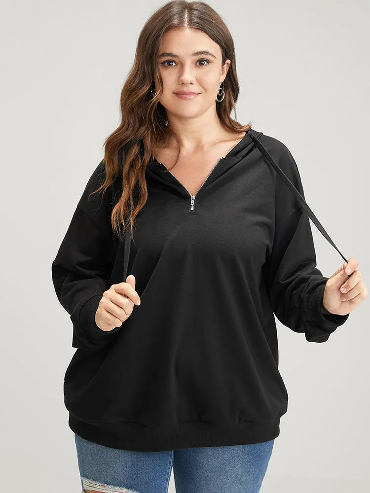 Solid Zipper Front Pocket Drawstring Hooded Sweatshirt sold by Bloomchic
