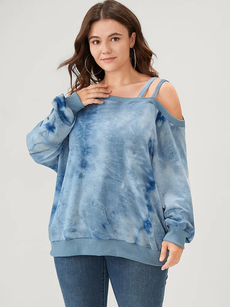 Tie Dye Asymmetrical Neck One Shoulder Sweatshirt sold by Bloomchic product image thumbnail 3