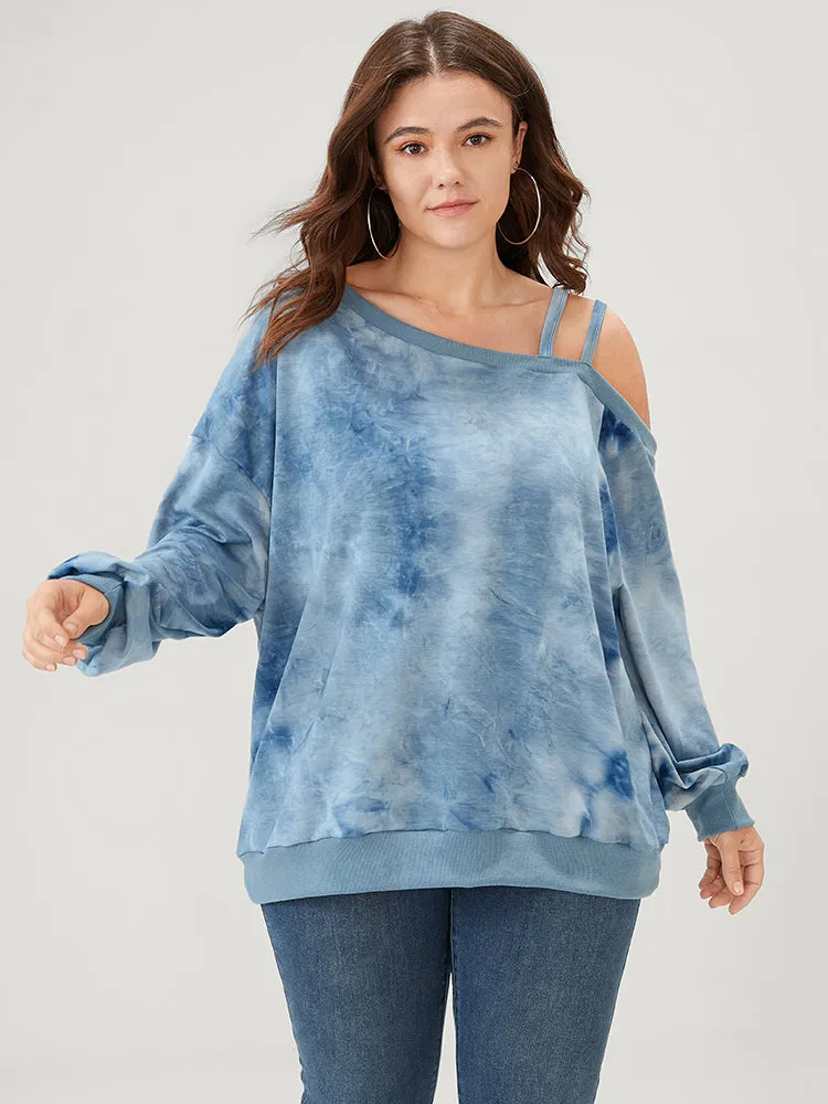 Tie Dye Asymmetrical Neck One Shoulder Sweatshirt sold by Bloomchic