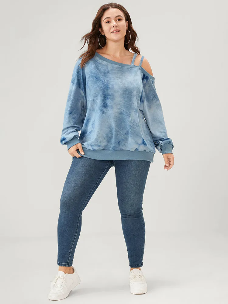 Tie Dye Asymmetrical Neck One Shoulder Sweatshirt sold by Bloomchic product image thumbnail 2