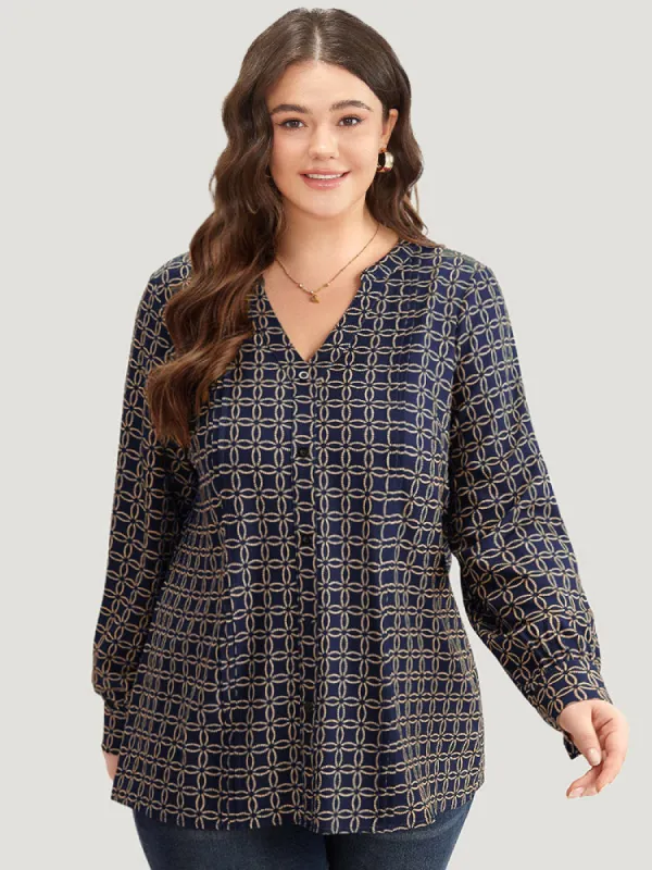 Geometric Graphic Pleated Detail Blouse sold by Bloomchic