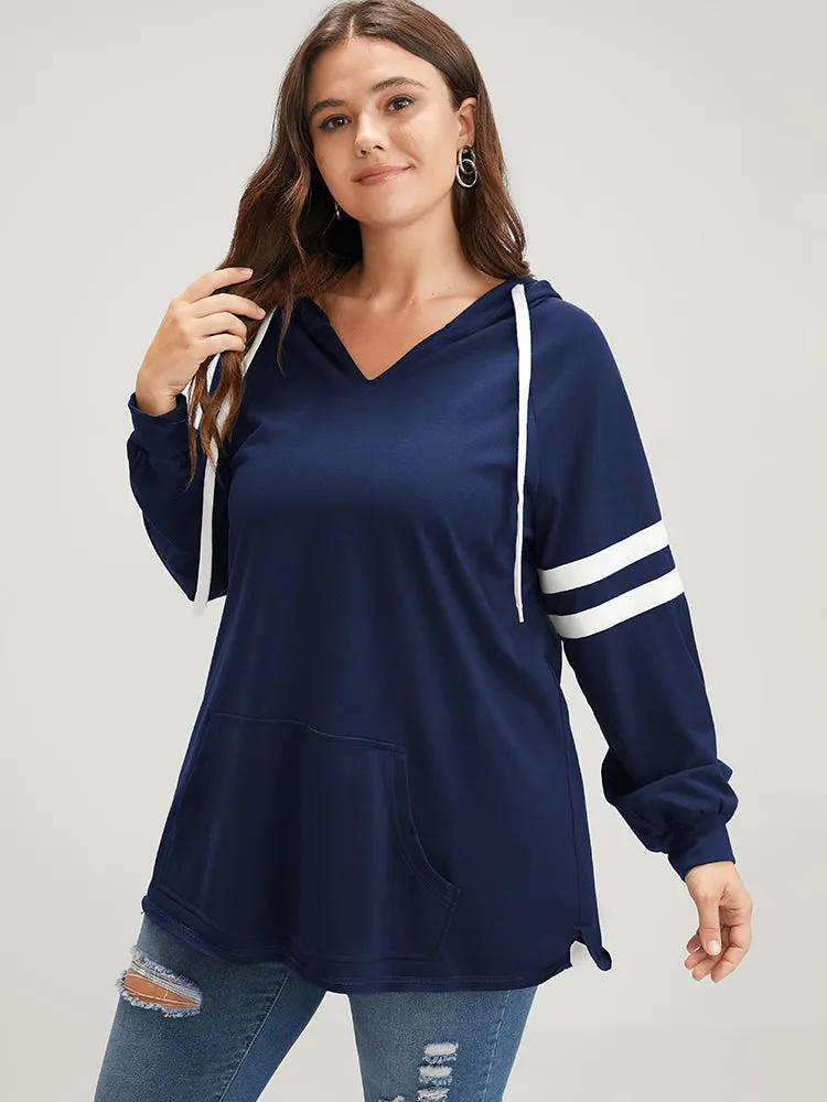 Solid Contrast Pocket Drawstring Hooded Sweatshirt sold by Bloomchic product image thumbnail 4