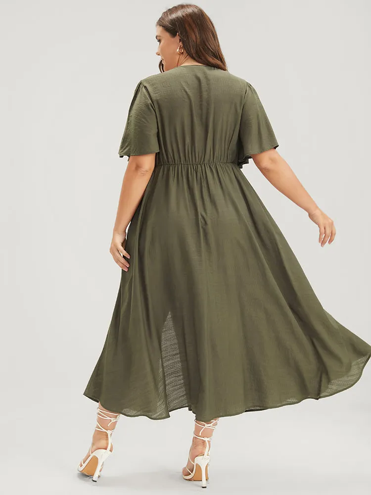 Solid Pocket Knotted Embroidered Ruffles Hem Wrap Dress sold by Bloomchic product image thumbnail 4