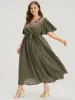 Solid Pocket Knotted  Embroidered Ruffles Hem Wrap Dress sold by Bloomchic