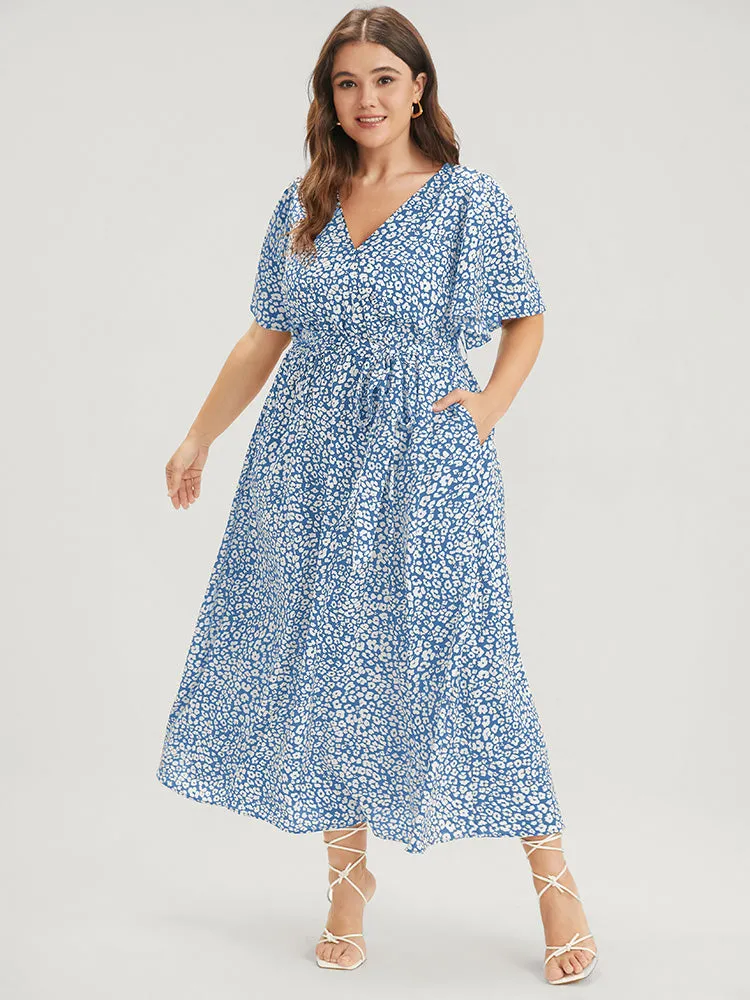 Floral Knotted Pocket Flutter Button Wrap Dress sold by Bloomchic product image thumbnail 2