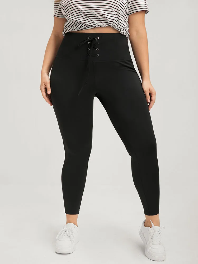 Plain Wideband Waist Lace Up Skinny Leggings sold by Bloomchic product image thumbnail 4