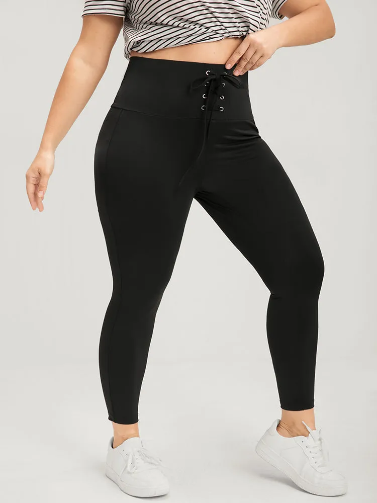 Plain Wideband Waist Lace Up Skinny Leggings sold by Bloomchic