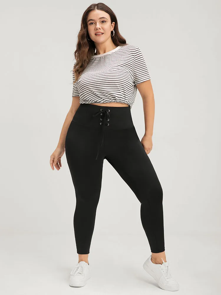 Plain Wideband Waist Lace Up Skinny Leggings sold by Bloomchic product image thumbnail 2