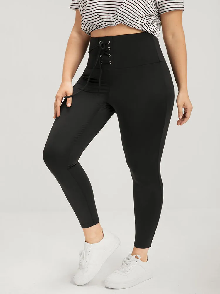 Plain Wideband Waist Lace Up Skinny Leggings sold by Bloomchic product image thumbnail 3