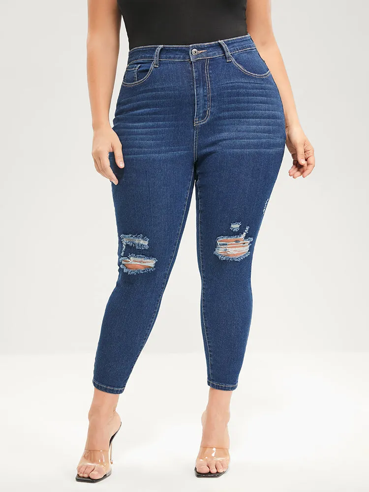 Skinny Moderately Stretchy Mid Rise Medium Wash Pocket Jeans sold by Bloomchic