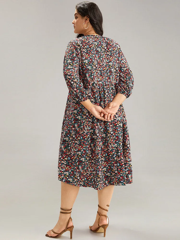 Ditsy Floral Pocket Lantern Sleeve Ruffle Hem Dress sold by Bloomchic product image thumbnail 5