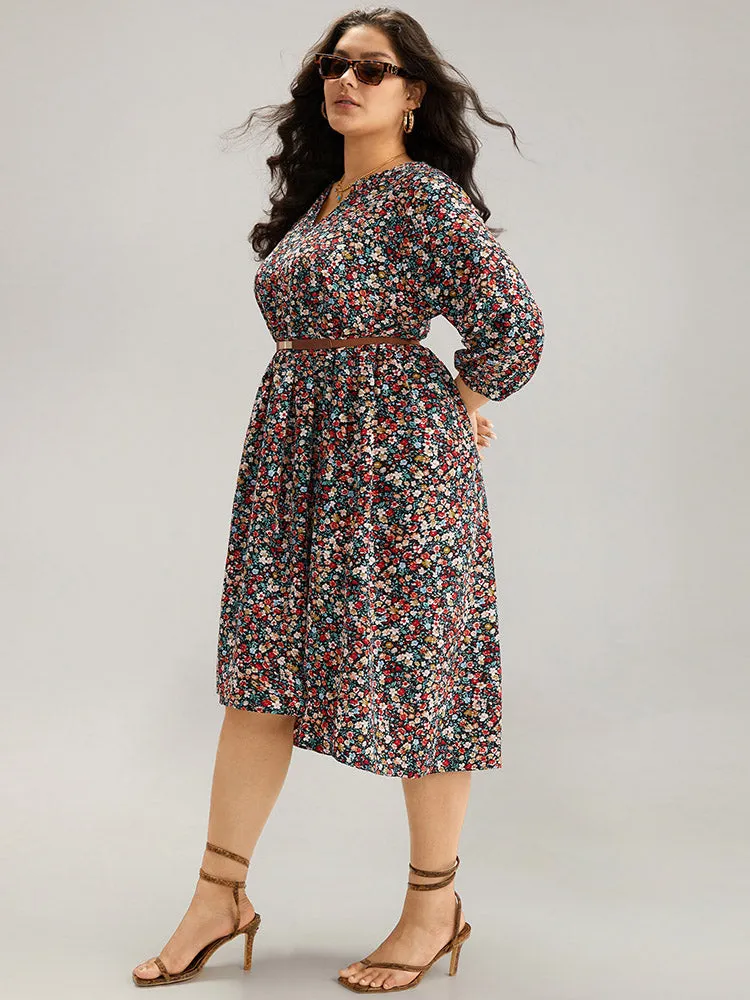 Ditsy Floral Pocket Lantern Sleeve Ruffle Hem Dress sold by Bloomchic product image thumbnail 3