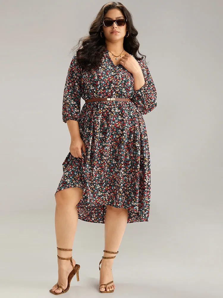 Ditsy Floral Pocket Lantern Sleeve Ruffle Hem Dress sold by Bloomchic product image thumbnail 2