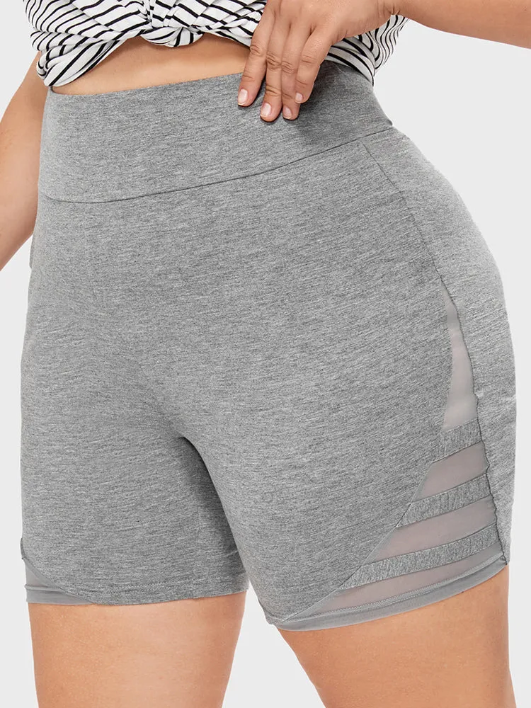 Solid Wideband Waist Mesh Patchwork Shorts sold by Bloomchic