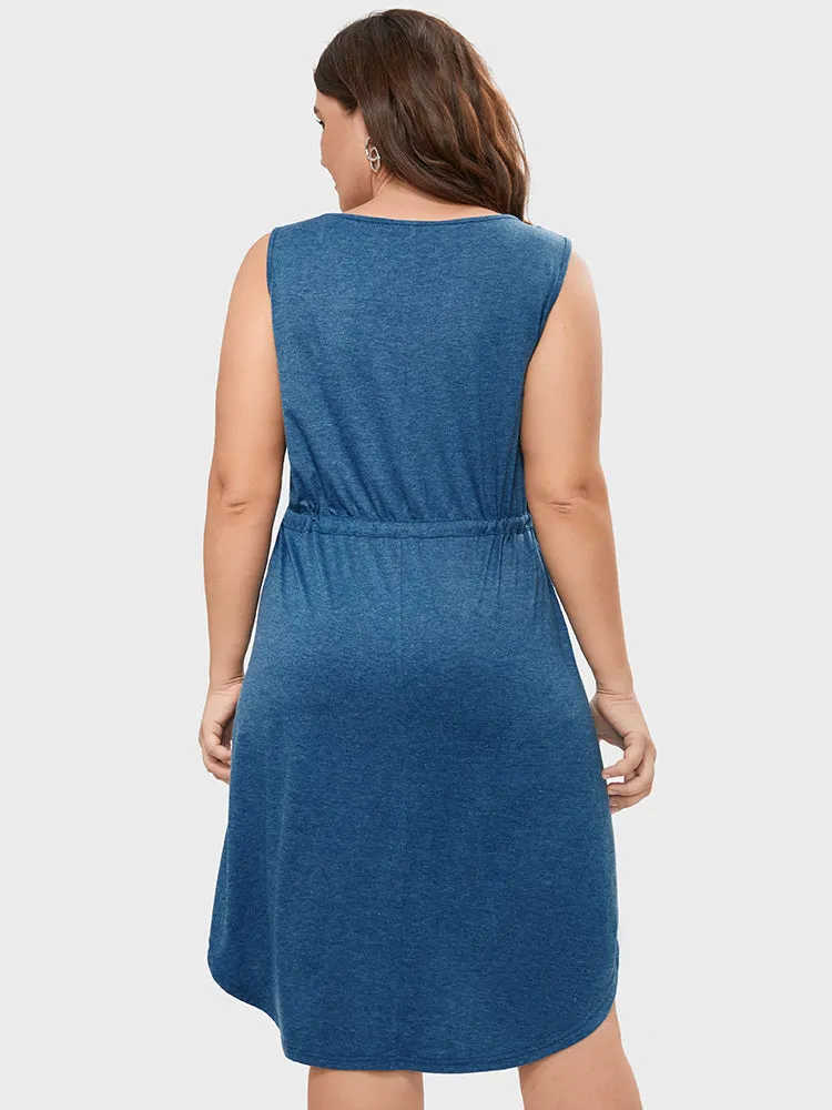 Solid Fake Buttons Drawstring Waist Patched Pocket Knee Dress sold by Bloomchic product image thumbnail 5