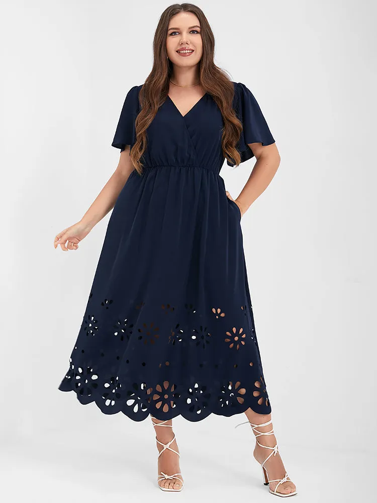 Solid Cut Out Ruffles Button Pocket Wrap Dress sold by Bloomchic product image thumbnail 2