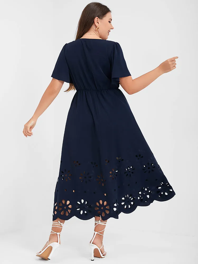 Solid Cut Out Ruffles Button Pocket Wrap Dress sold by Bloomchic product image thumbnail 4