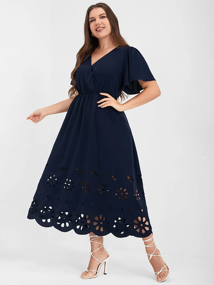 Solid Cut Out Ruffles Button Pocket Wrap Dress sold by Bloomchic product image thumbnail 3