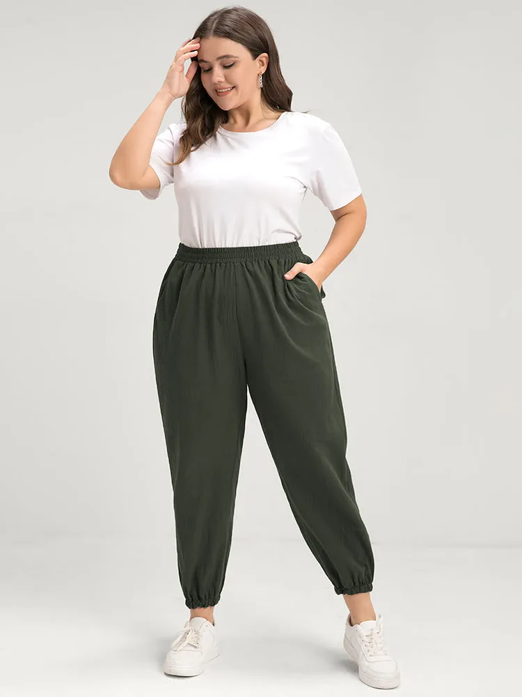 Solid Elastic Waist Pocket Pants sold by Bloomchic