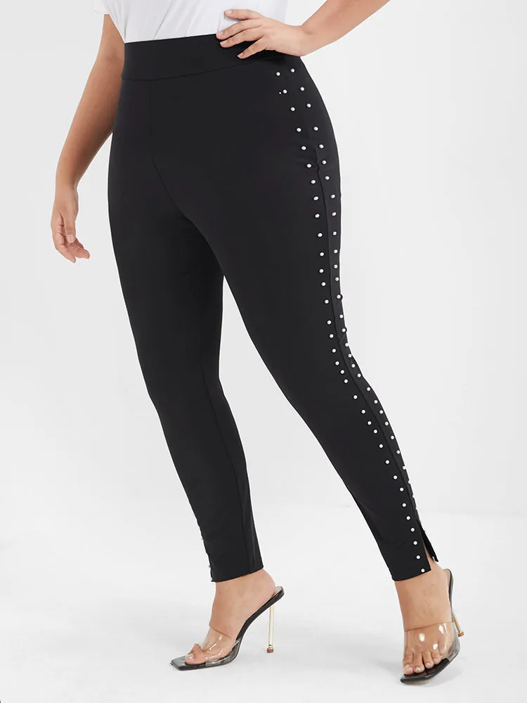 Solid Beaded Split Hem Skinny Leggings sold by Bloomchic product image thumbnail 4