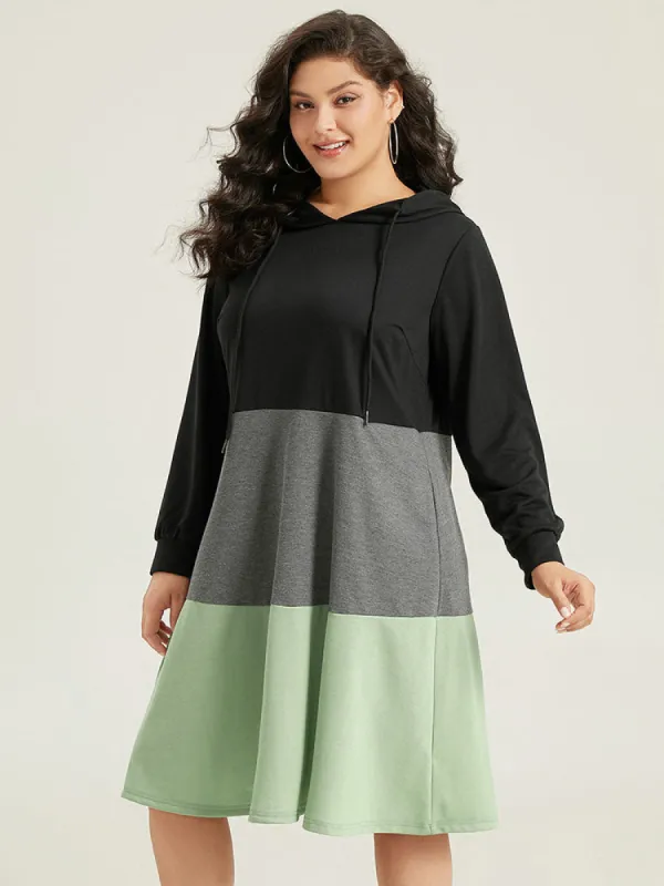Colorblock Contrast Hooded Drawstring Dress sold by Bloomchic