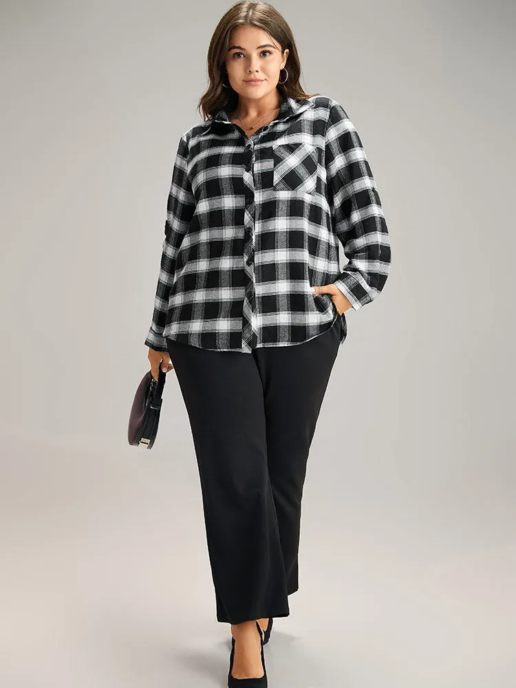 Shirt Collar Plaid Patchwork Pocket Tab Sleeve Blouse sold by Bloomchic product image thumbnail 4